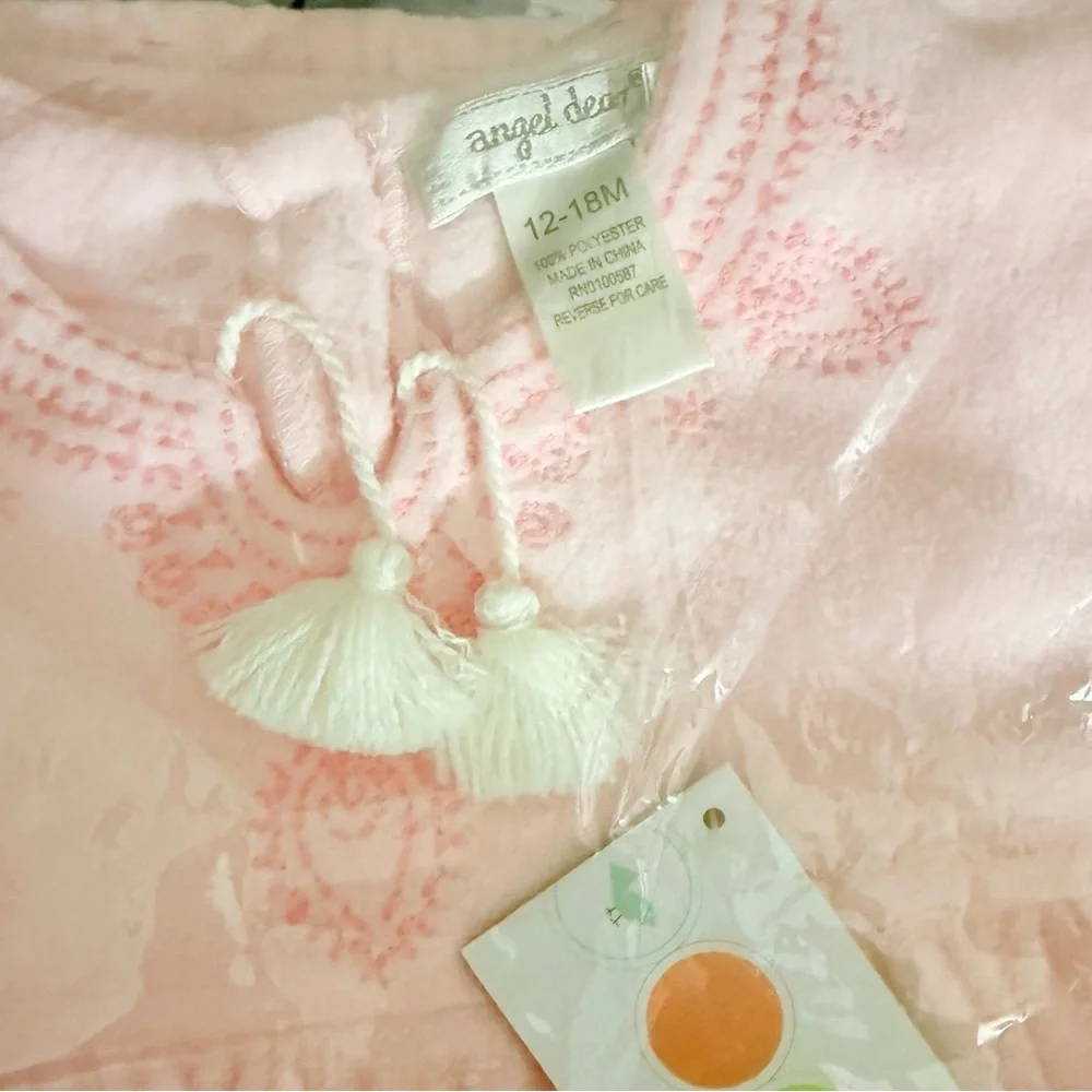 Angel Dear 2 piece Pink Dress and Pants Soft Chenille Baby Outfit w/ Tassels
